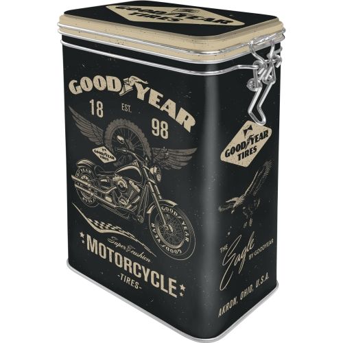 Metal Clip Top Tin Storage Box - Goodyear - Motorcycle