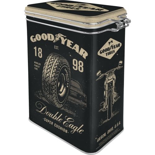 Metal Clip Top Tin Storage Box - Goodyear - Motorcycle