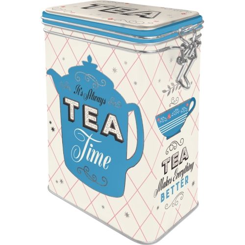 Metal Clip Top Tin Storage Box - Tea Time