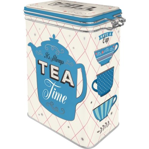 Metal Clip Top Tin Storage Box - Tea Time