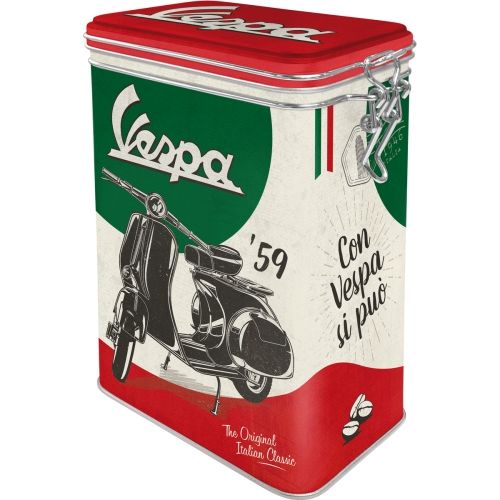 Metal Clip Top Tin Storage Box - The Italian Classic Vespa