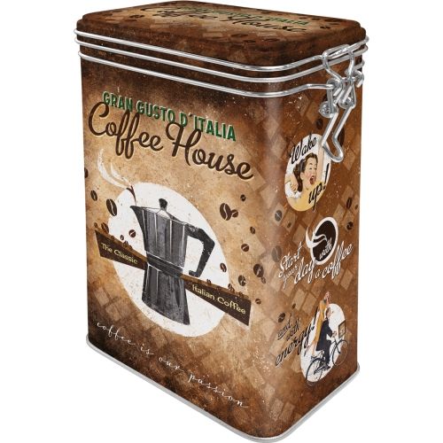 Metal Clip Top Tin Storage Box Coffee House