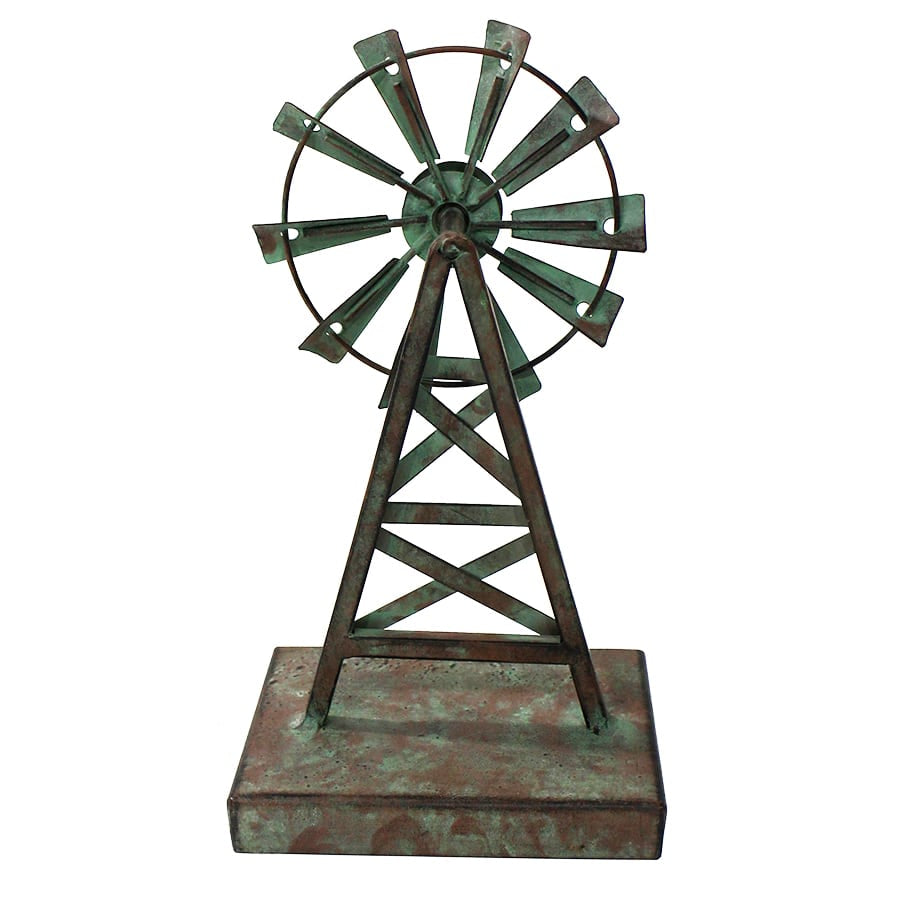 Metal Decorative Galvanized Windmill Ornament on Base - 26cms