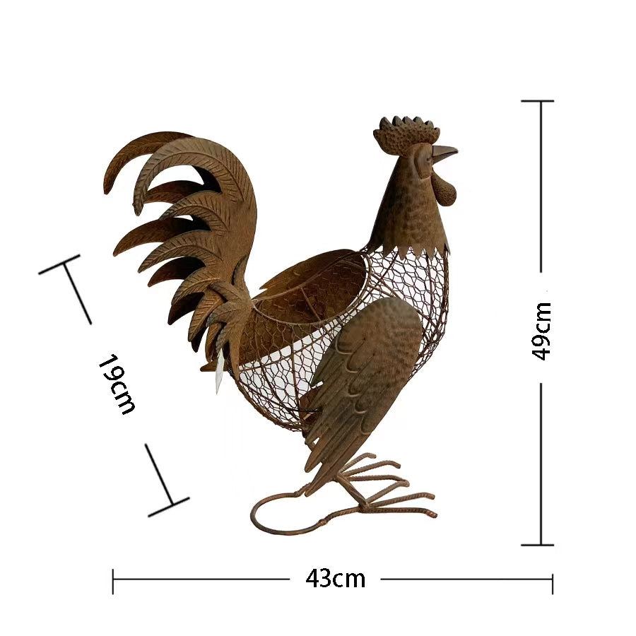 Metal Decorative Rooster Egg Basket/Storage