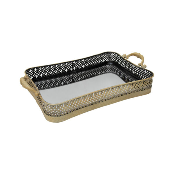 Metal Elementals Curved Mirrored Tray - 47x27x9cms