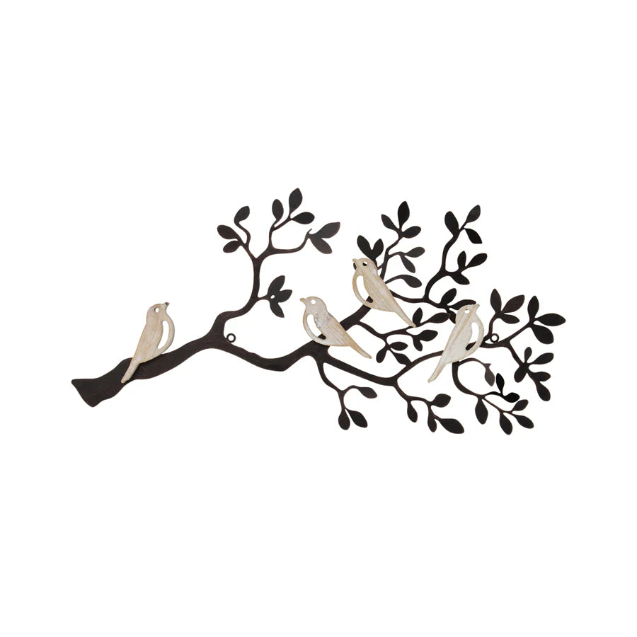 Metal Laser-Cut Tree-of-Life Branch With Birds Wall Decor