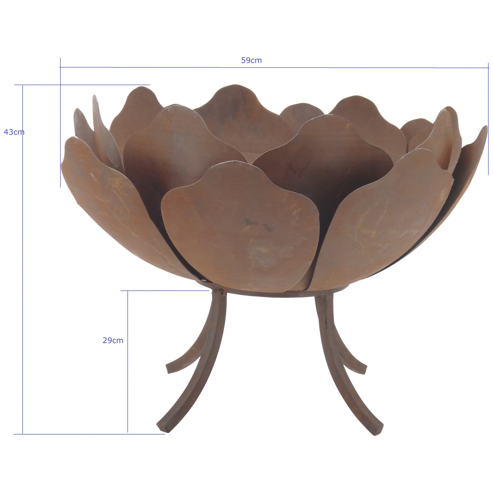 Metal Lotus Flower Fire Bowl On Legs 60cms