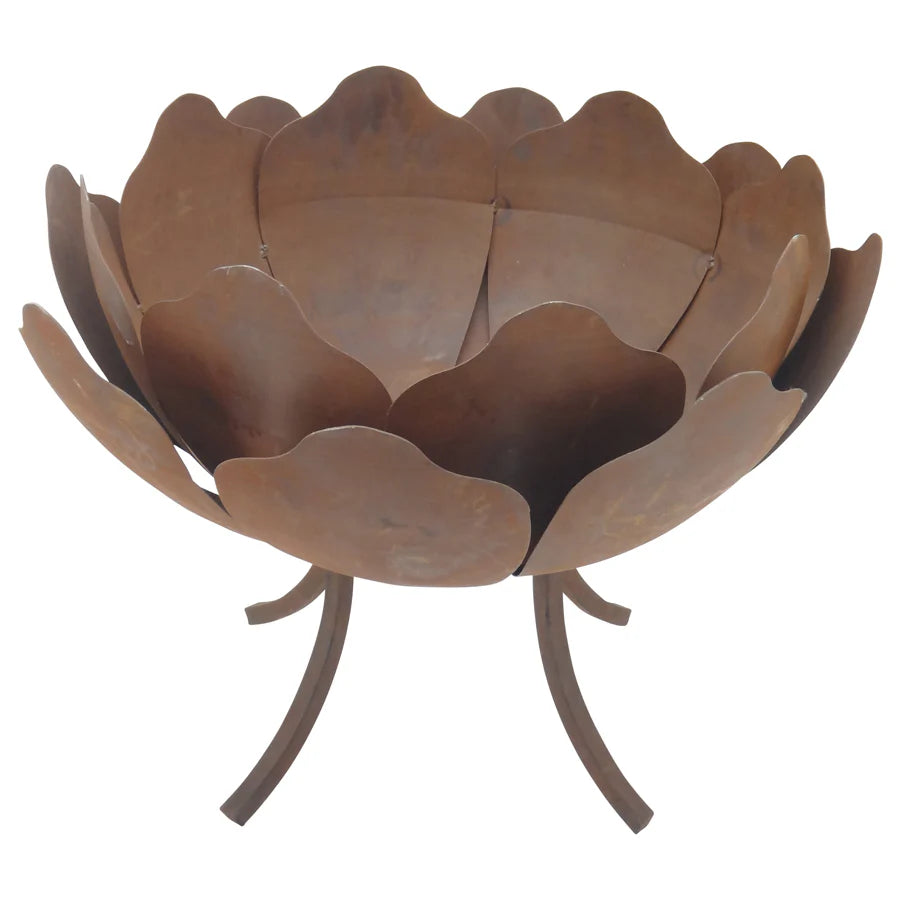 Metal Lotus Flower Fire Bowl On Legs 60cms