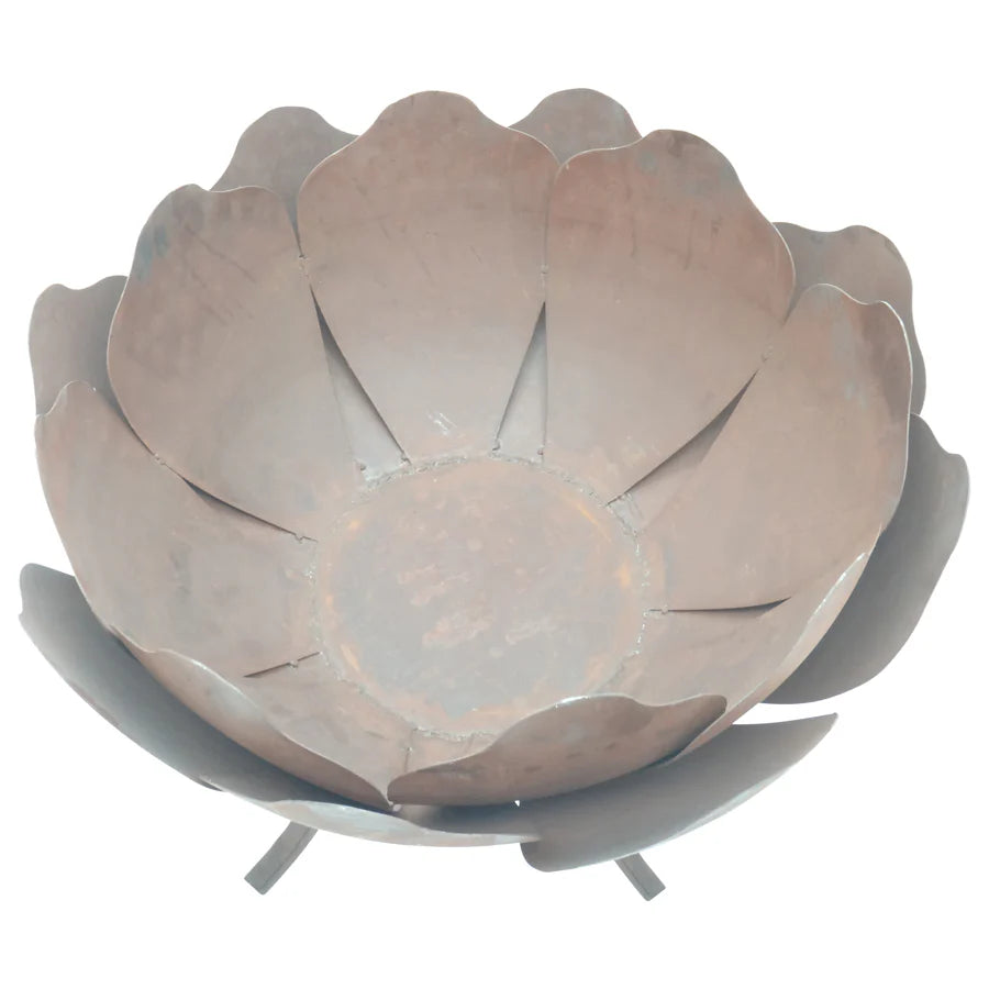 Metal Lotus Flower Fire Bowl On Legs 60cms