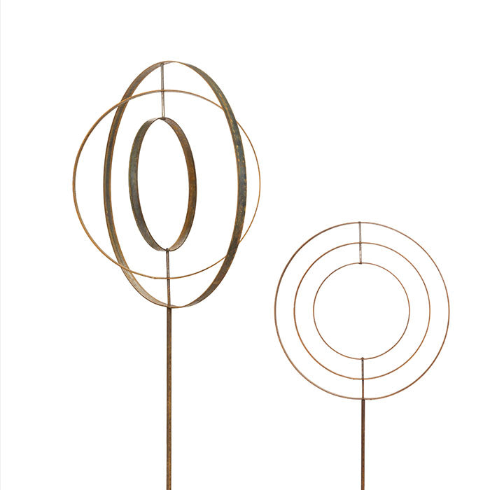 Metal Rings Garden Stake Wind Spinners Set of 2