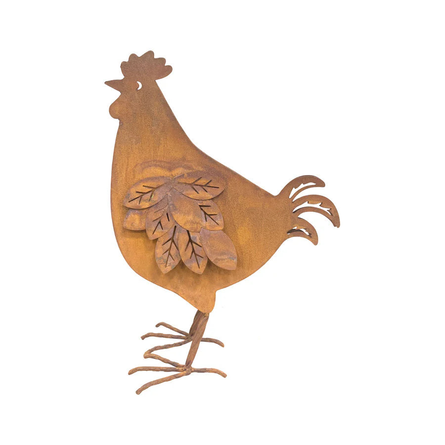 Metal Rust Countryside Chook Garden Decor 35.5cms