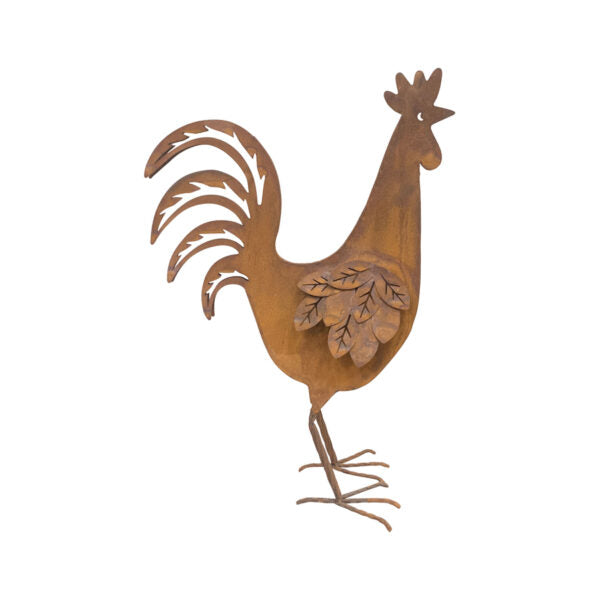 Metal Rust Countryside Rooster Garden Decor 48cms