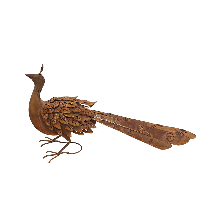 Metal Rust Peacock Garden Sculpture 88cms