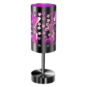 Metal Table Touch Lamp Purple- Floral Butterflies