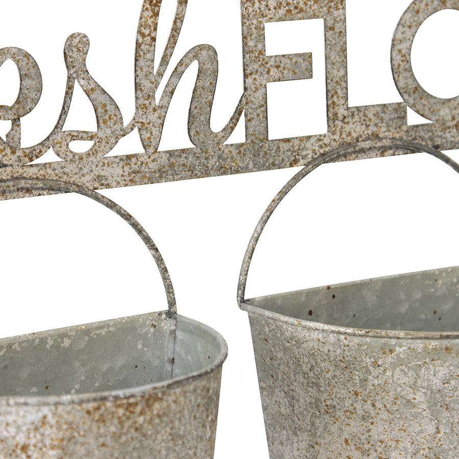 Metal Three Bucket 'Fresh Flowers' Wall Planter