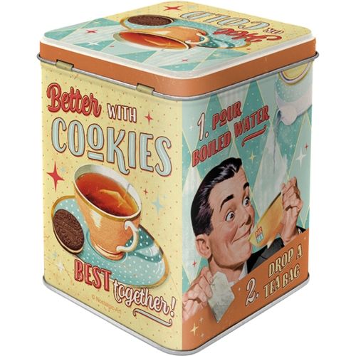 Metal Tin Storage Box - Tea & Cookies Together