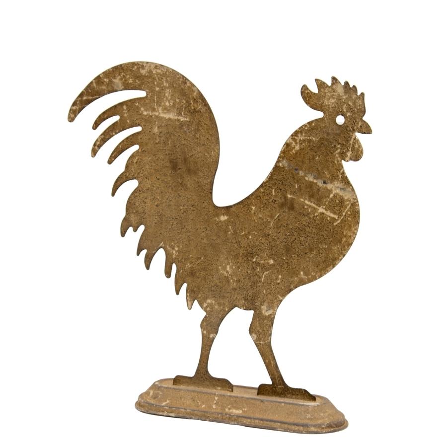 Metal Village Rooster Statue on Base 32cms