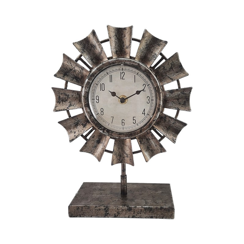 Metal Windmill Table Clock on Base - 28cms