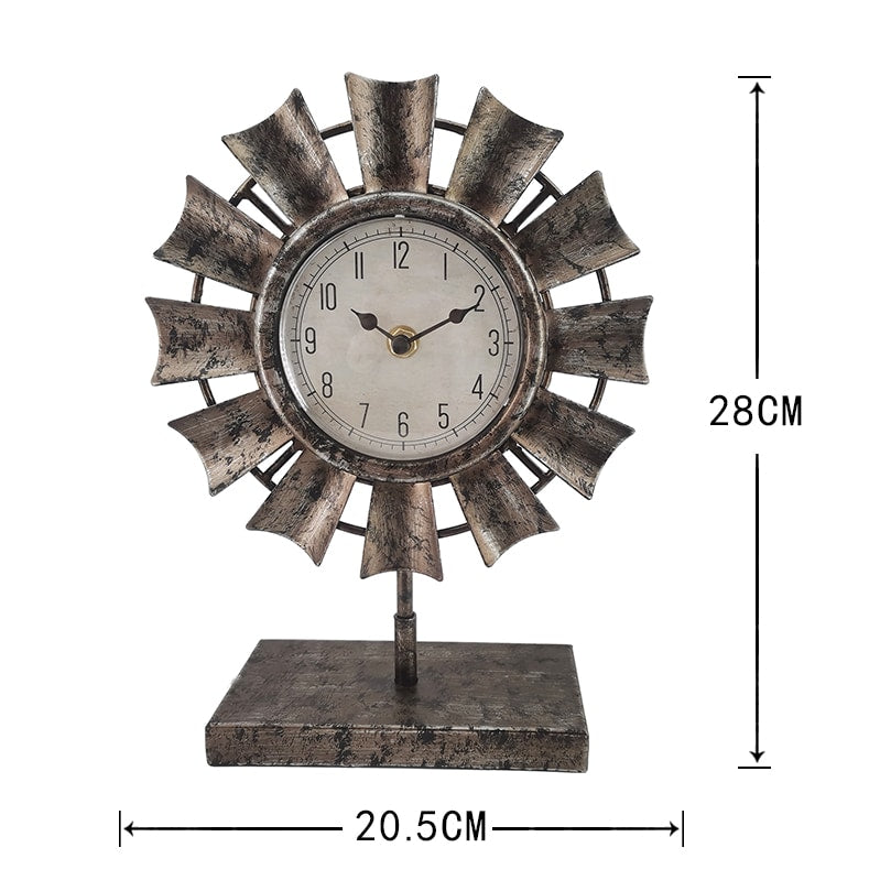 Metal Windmill Table Clock on Base - 28cms