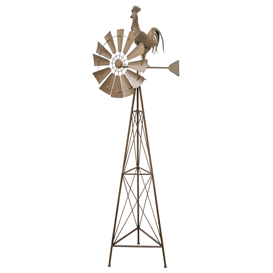 Metal Windmill with Rooster Garden Decor