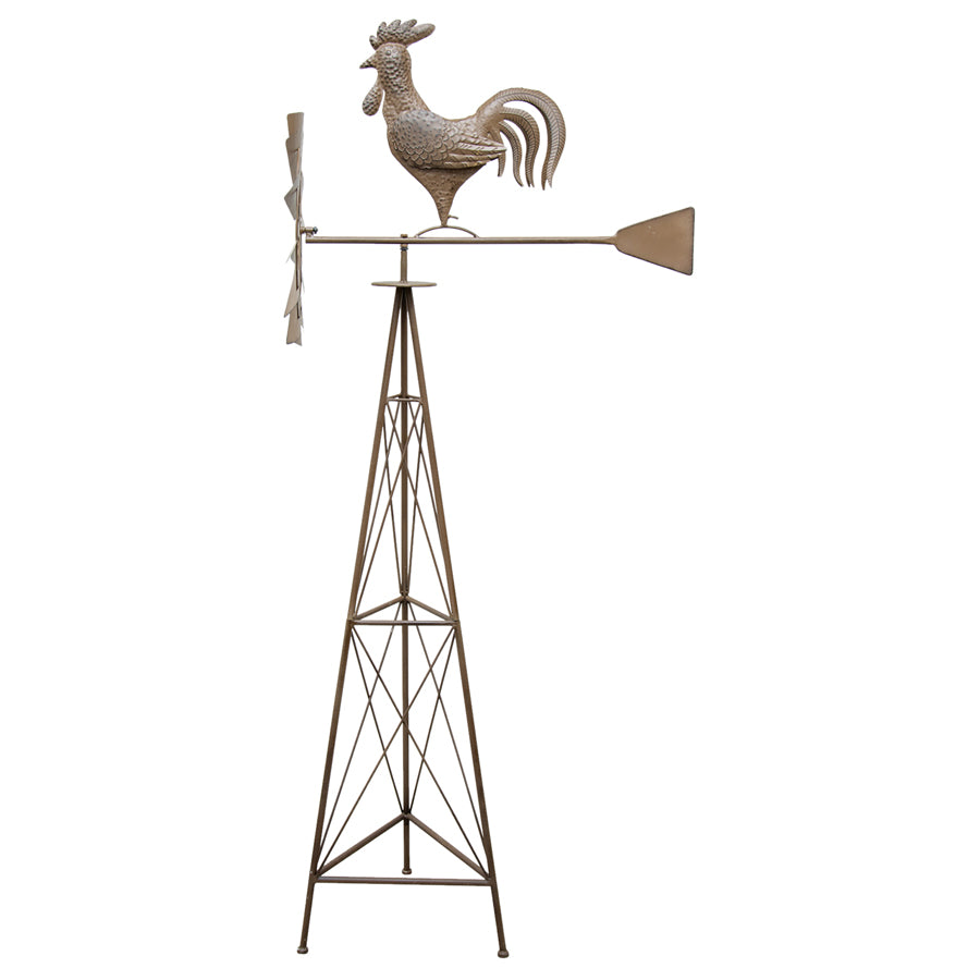 Metal Windmill with Rooster Garden Decor