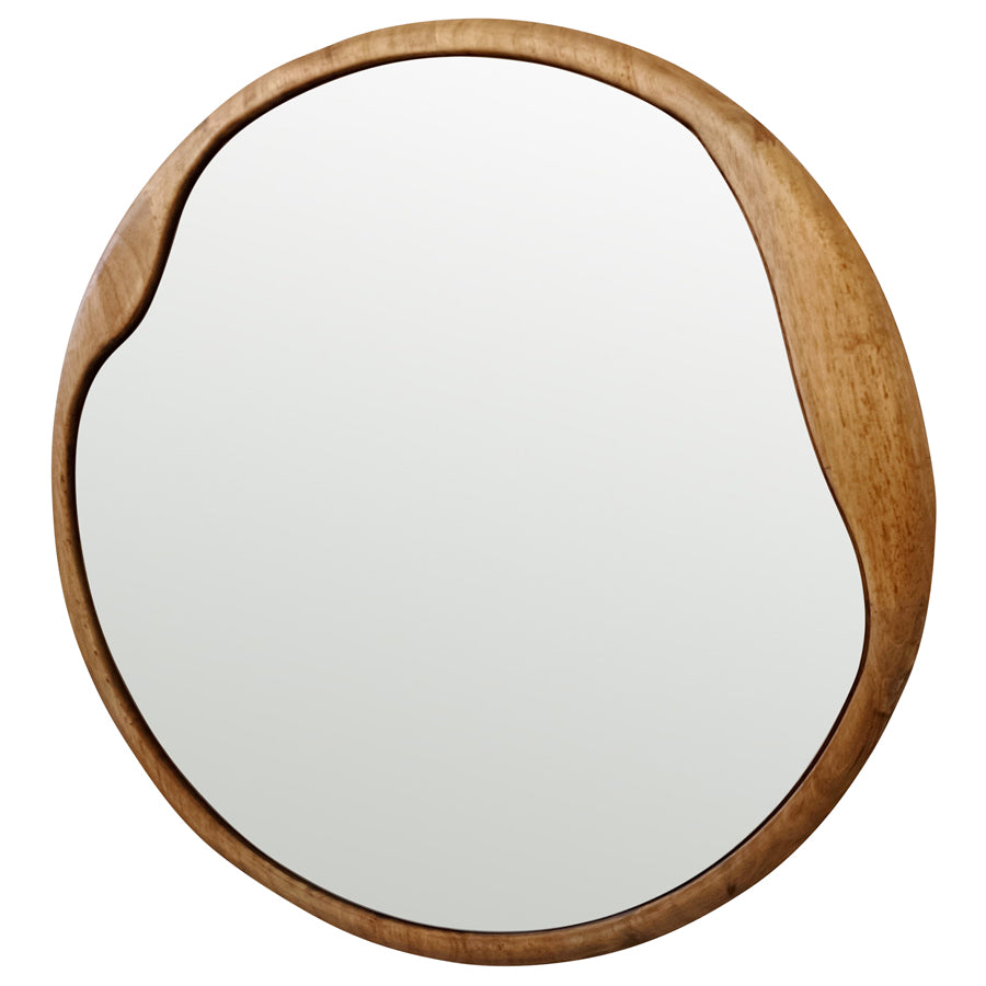 Mid-Century Asymmetric Wood-Framed Wall Mirror - 60cms