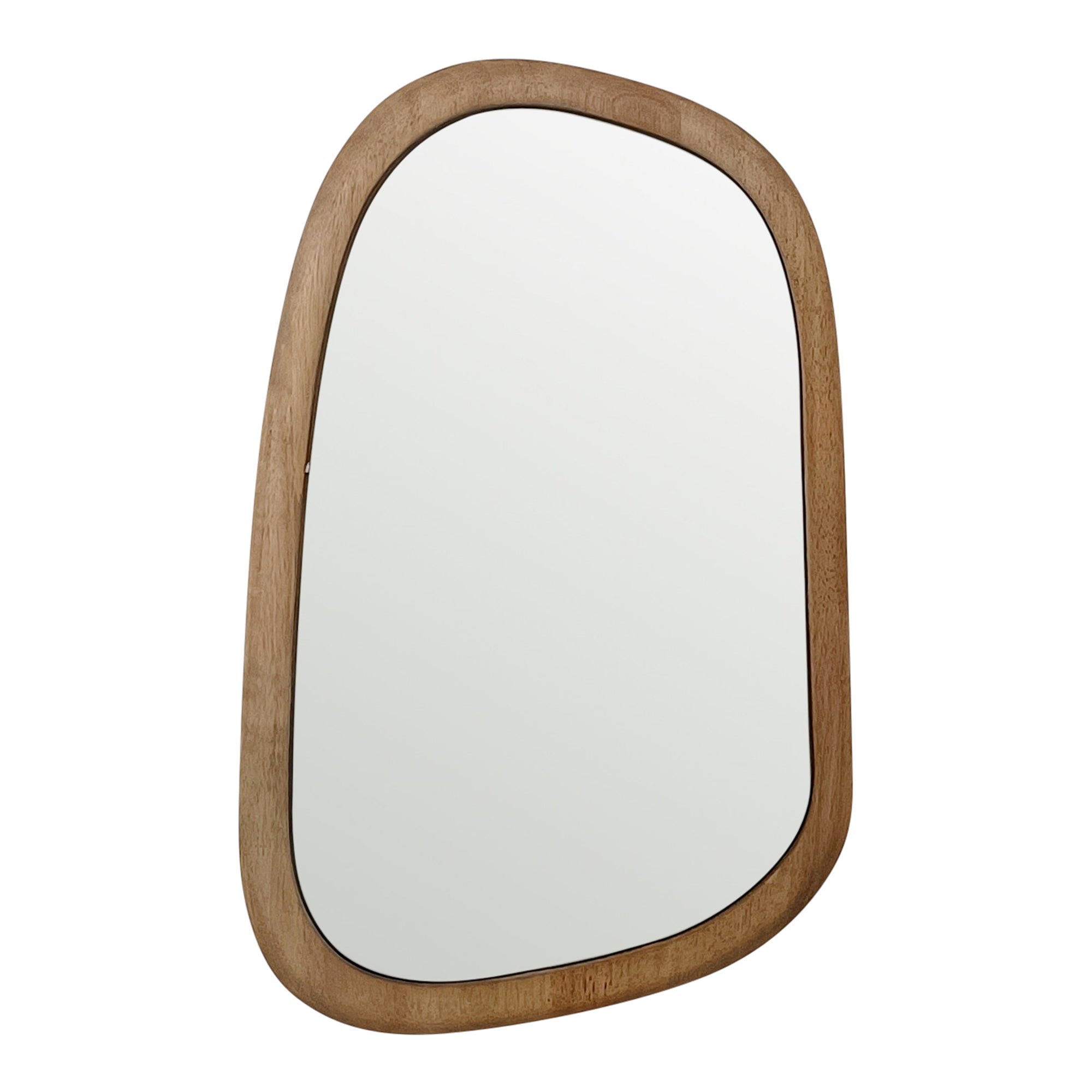 Mid-Century Asymmetric Wood-Framed Wall Mirror - 62cms