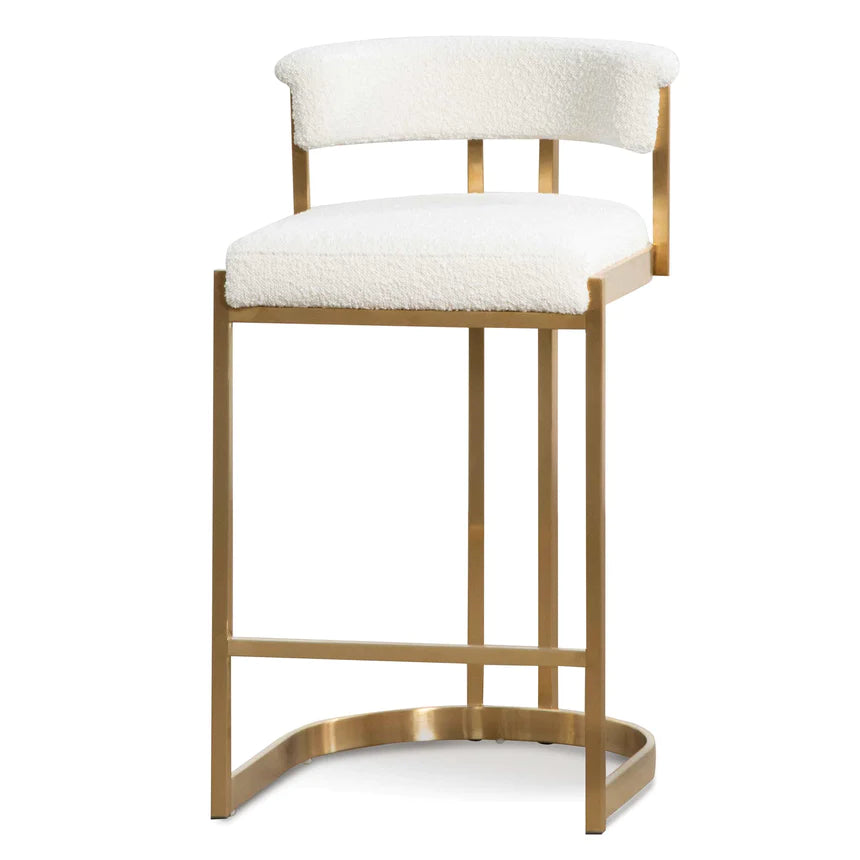 Mid-Century Boucle Bar Stool - White