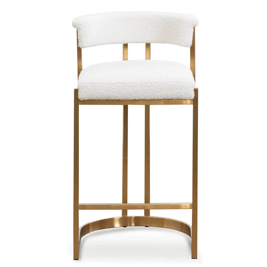 Mid-Century Boucle Bar Stool - White