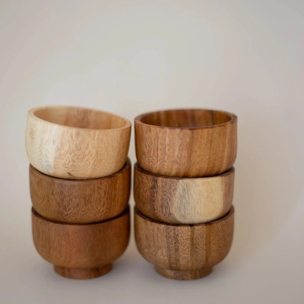 Mini Natural Wooden Bowls - Set of 6