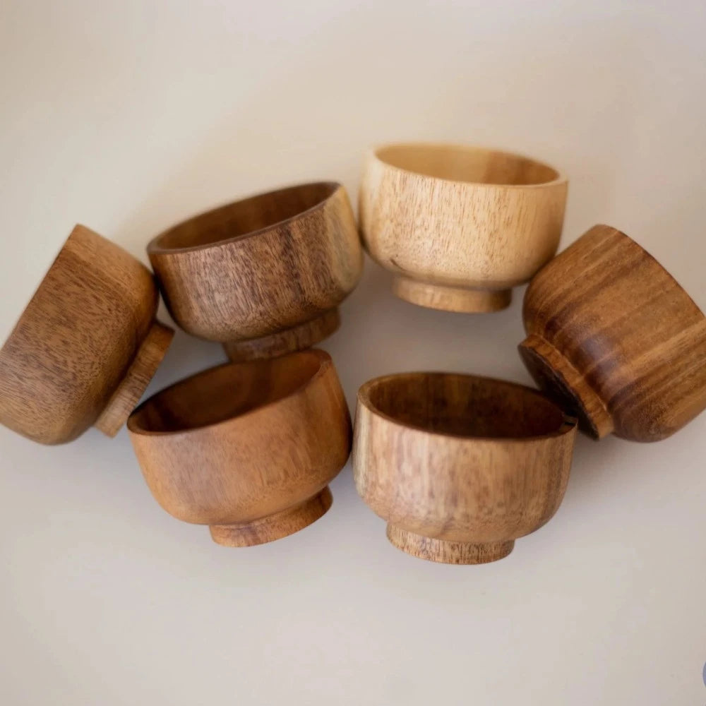 Mini Natural Wooden Bowls - Set of 6