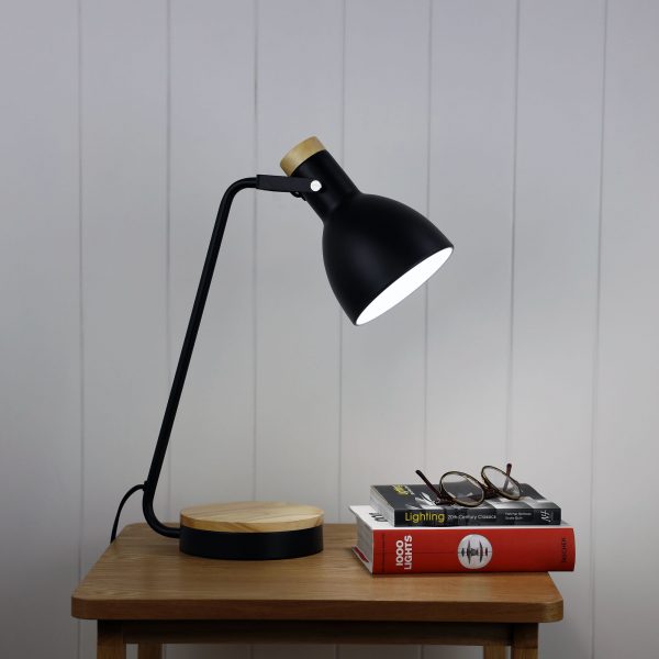 Minimalist Black Task Lamp with Wood Accents (Available in 2 Colors)