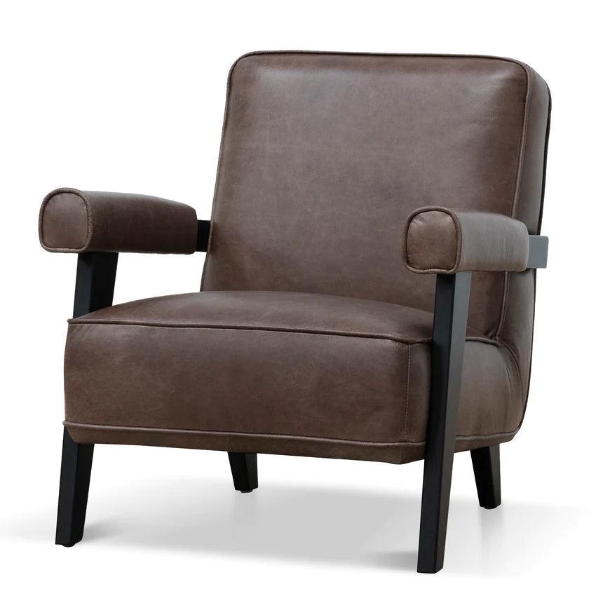 Minimalist Chic Leather Lounge Chair - Dark Brown