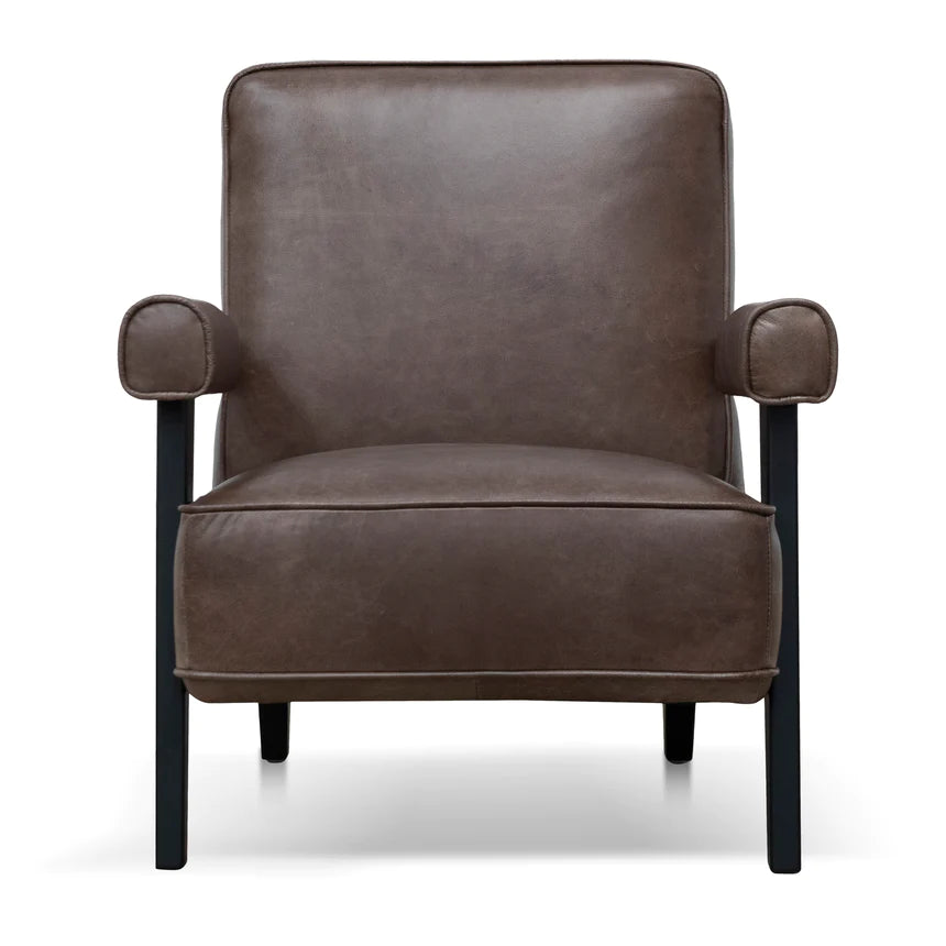 Minimalist Chic Leather Lounge Chair - Dark Brown