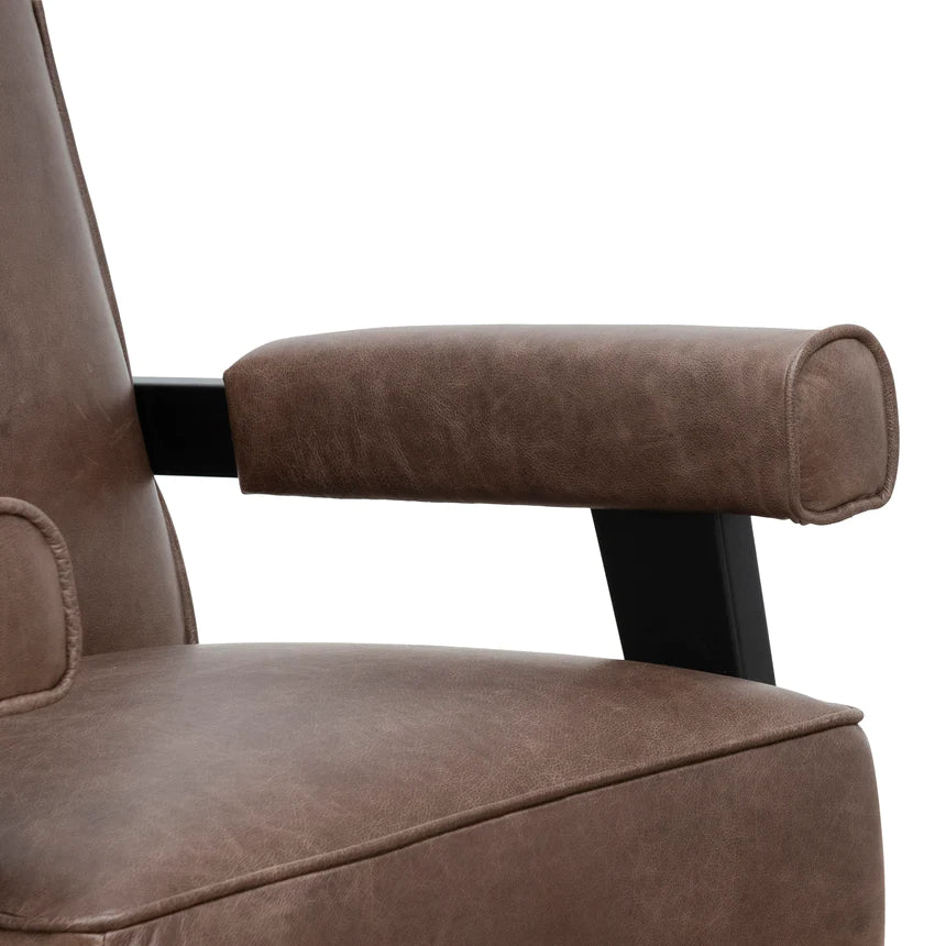 Minimalist Chic Leather Lounge Chair - Dark Brown