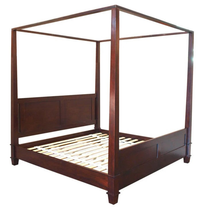 Minimalist Straight Four Poster King Size Bed - Rose Mahogany