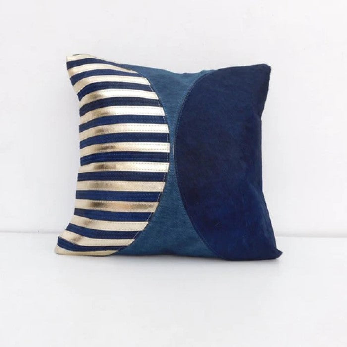 Mixed Blue and Silver Patched Cowhide Cushion Cover 40 x 40cms