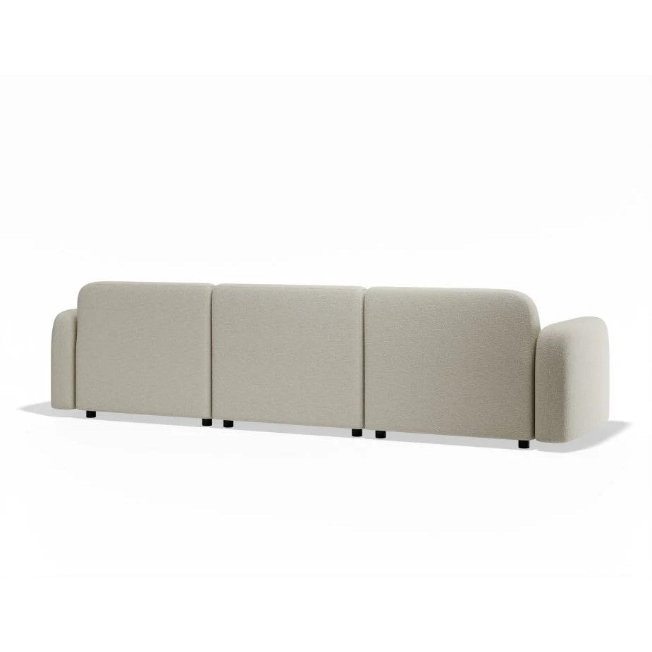 Modern Atticus Modular 3-Seater Sofa with Ottoman - Ivory Cream Fabric