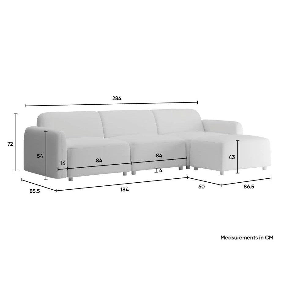 Modern Atticus Modular 3-Seater Sofa with Ottoman - Ivory Cream Fabric