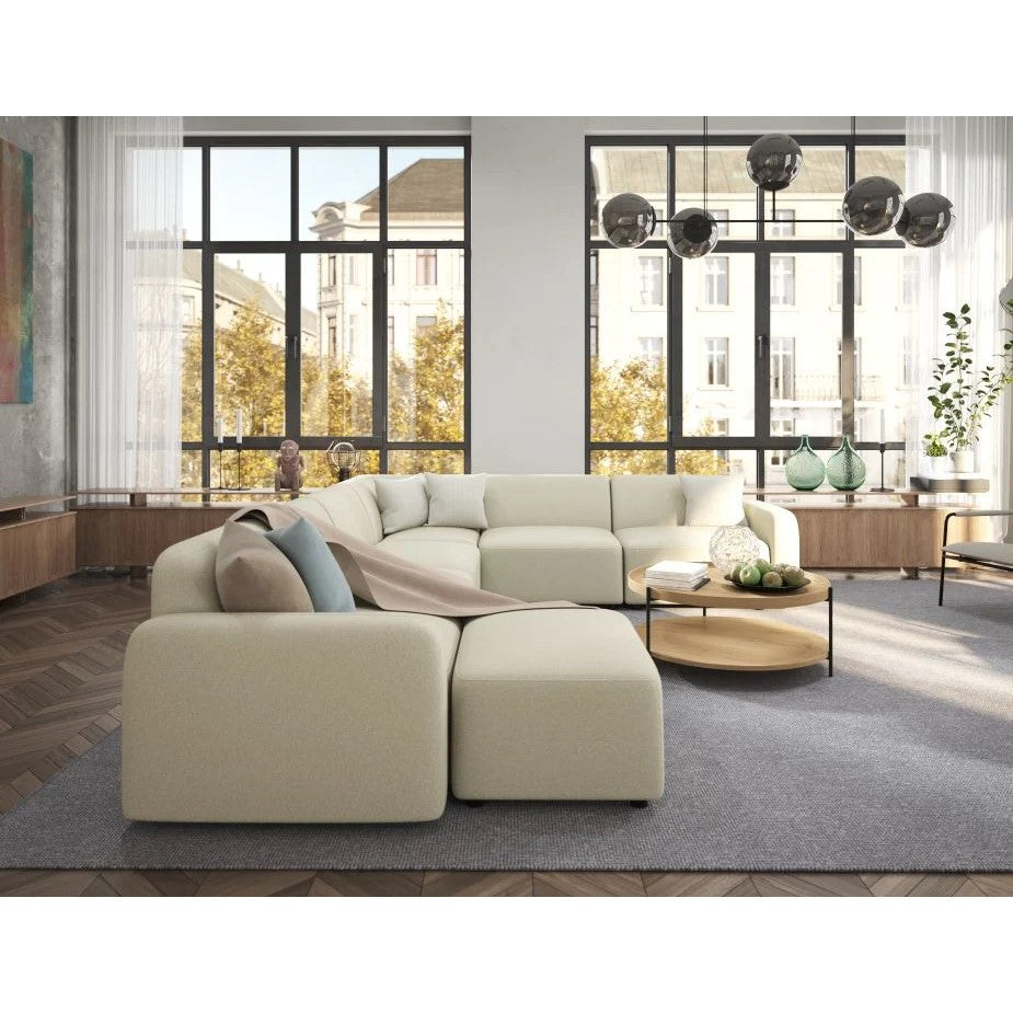 Modern Atticus Modular 3-Seater Sofa with Ottoman - Ivory Cream Fabric