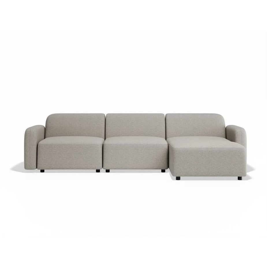 Modern Atticus Modular 3-Seater Sofa with Ottoman - Oyster Grey Fabric