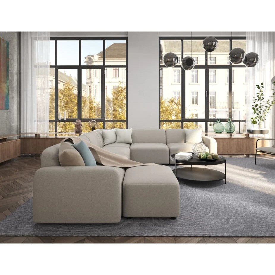 Modern Atticus Modular 3-Seater Sofa with Ottoman - Oyster Grey Fabric