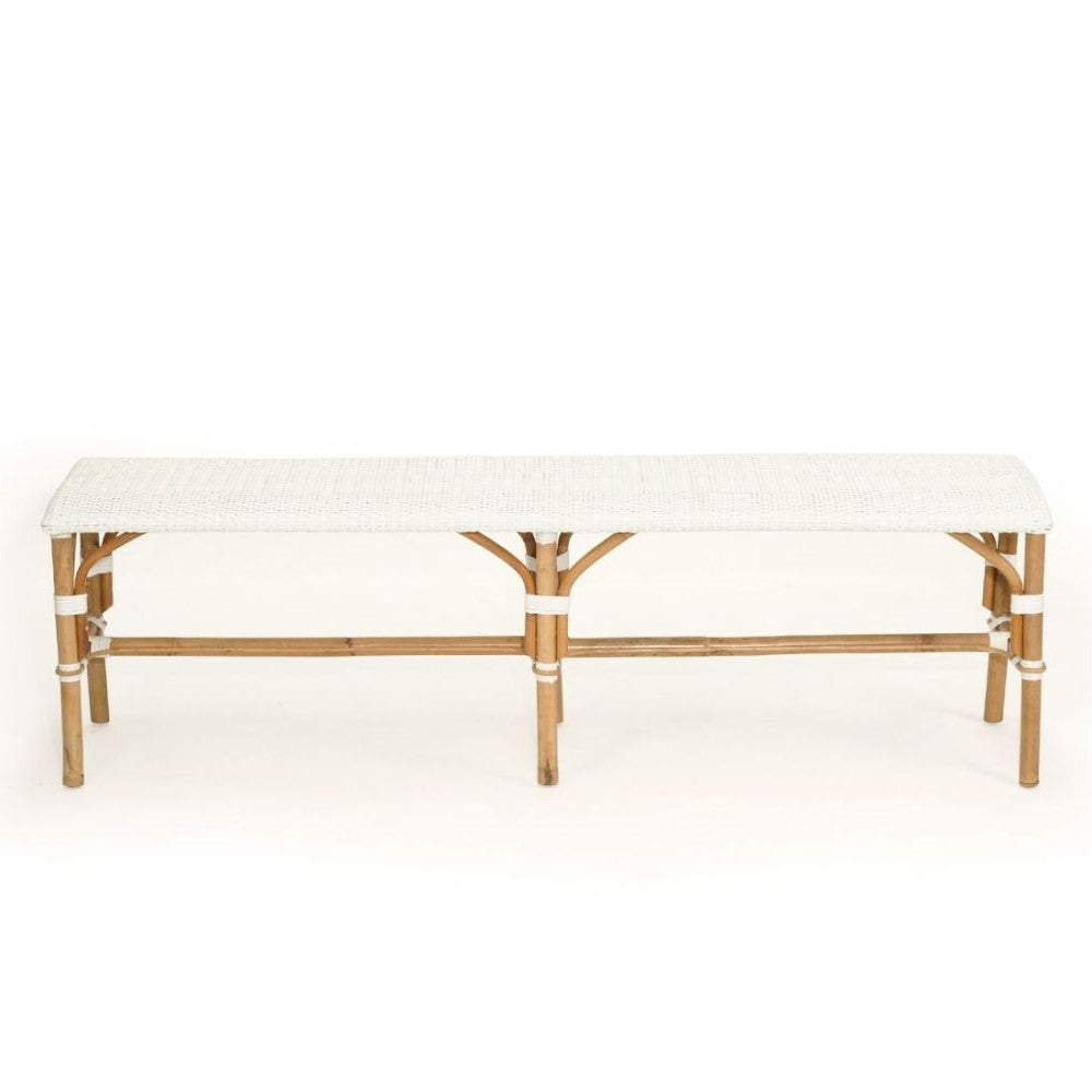 Modern Coastal Style Rattan Bench - White