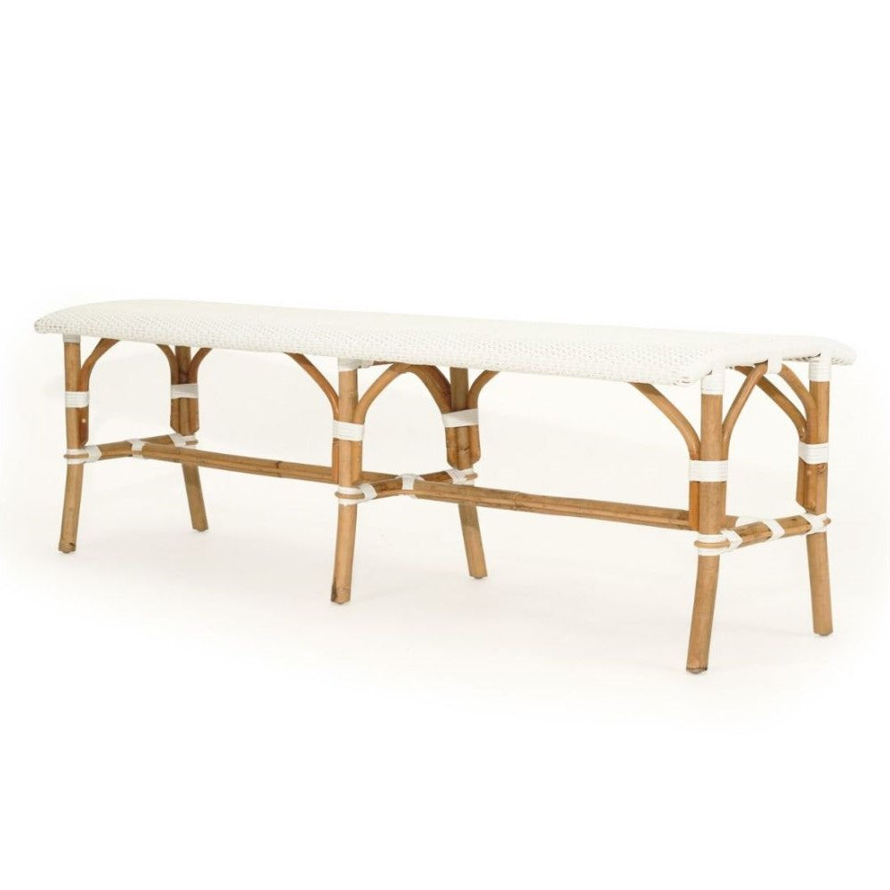 Modern Coastal Style Rattan Bench - White