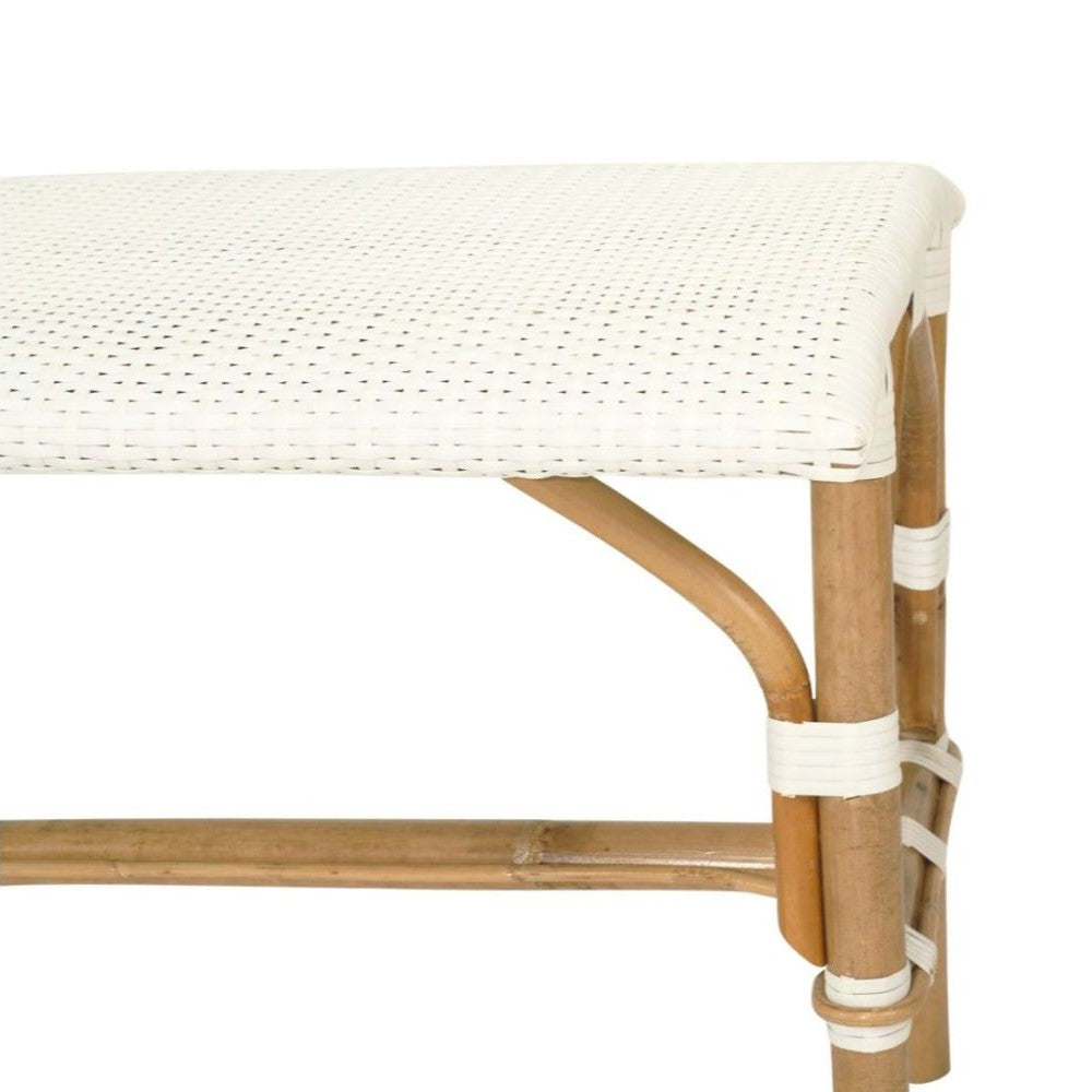 Modern Coastal Style Rattan Bench - White