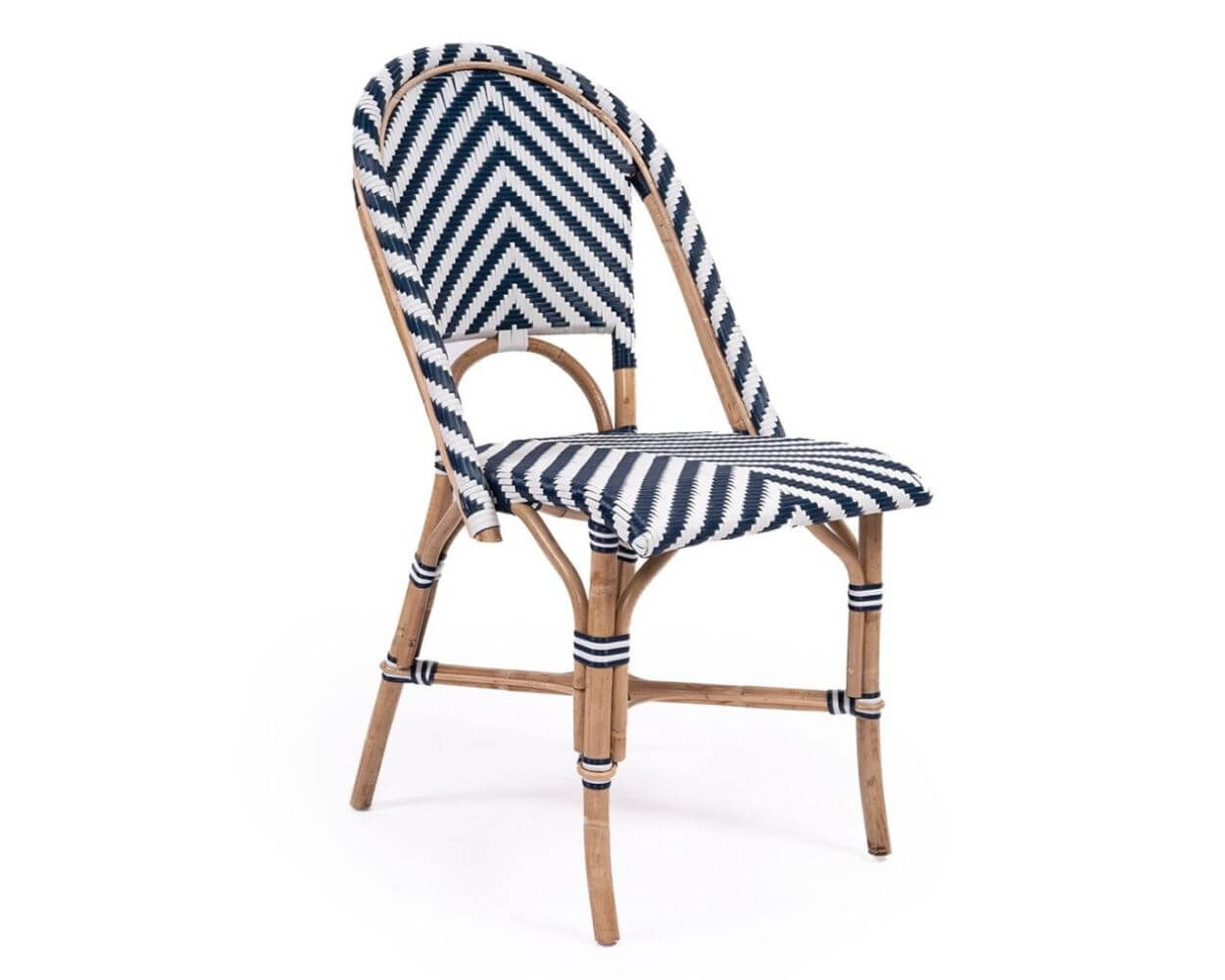 Modern Coastal Style Rattan Dining Chair - Blue & White