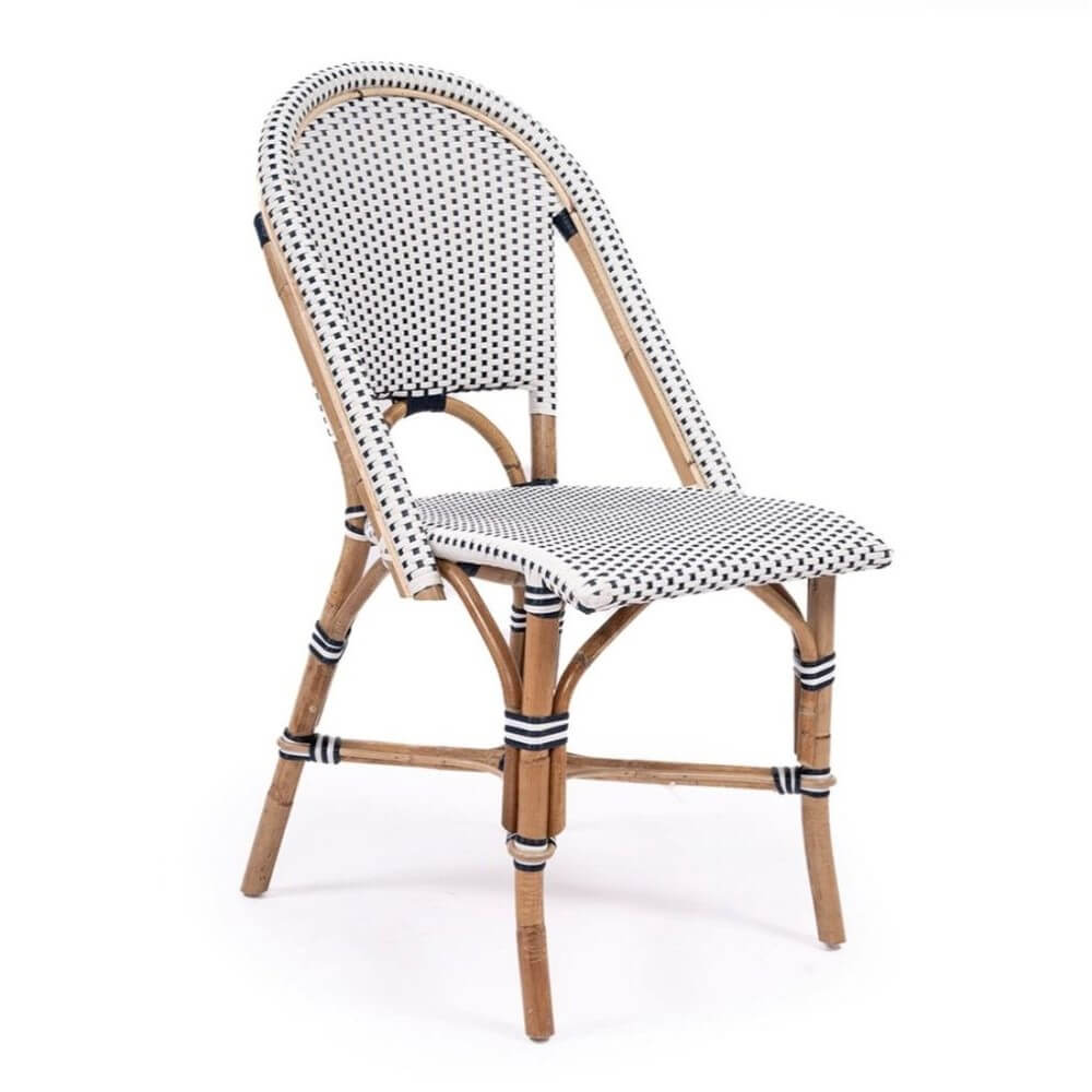 Modern Coastal Style Rattan Dining Chair - Navy & White