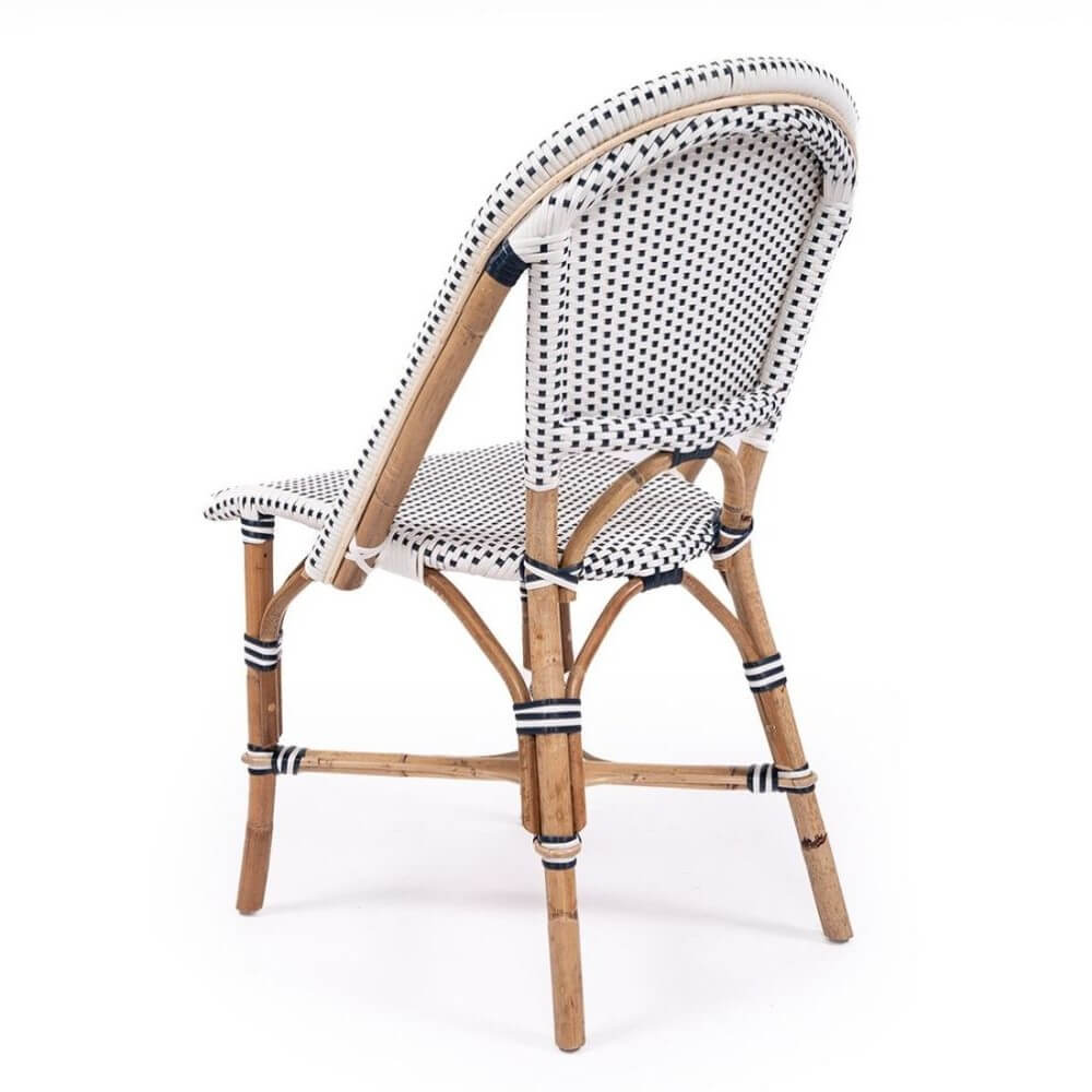 Modern Coastal Style Rattan Dining Chair - Navy & White