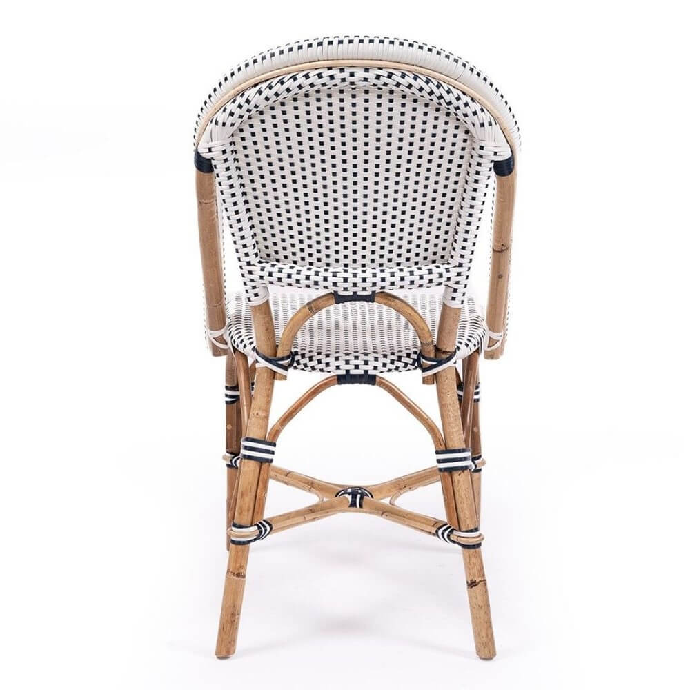 Modern Coastal Style Rattan Dining Chair - Navy & White