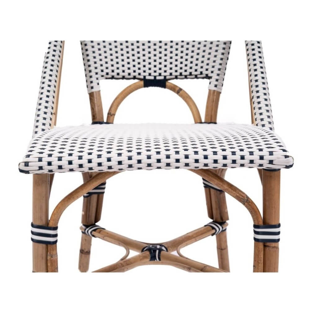 Modern Coastal Style Rattan Dining Chair - Navy & White